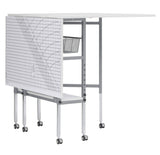 Sew Ready Mobile Folding Height Adjustable Quilting Fabric Cutting Table with Sewing Board Grid and Storage in Silver/White Top