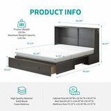 BALUS Murphy Bed Cabinet,Queen Murphy Bed with Tri-fold Mattress & USB Charging Station,Modern Wall Chest Beds with Folding Night Stand Trays and Storage Drawers for Bedroom Living Room,Grey-Blue