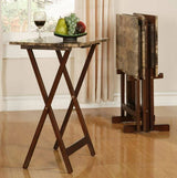TV Tray Table 4 Piece Set with Stand – Faux Marble and Dark Brown