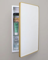 16×20 Austin Farmhouse Metal Framed Rounded Rectangle Recessed Bathroom Medicine Cabinet, Beveled Mirror, 14×18 in-Wall Opening, powder-coated Steel, Glass Shelves, Magnet Close, Brushed Nickel