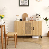 Spacious 45 Sideboard Buffet Cabinet with Rattan Mesh Doors, Durable Melamine and Carbon Steel Kitchen Storage Cabinet, Elegant Engineering Wood Frame, Versatile for Dining Room, Bedroom