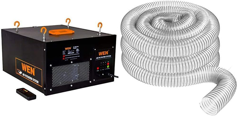 WEN 3410 3-Speed Remote-Controlled Air Filtration System (300/350/400 CFM) & FULTON 4 x 20′ Ultra Flex Clear-Vue Heavy Duty PVC Hose – MADE IN USA!