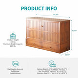 BALUS Murphy Bed Cabinet,Queen Murphy Bed with Tri-fold Mattress & USB Charging Station,Modern Wall Chest Beds with Folding Night Stand Trays and Storage Drawers for Bedroom Living Room,Grey-Blue
