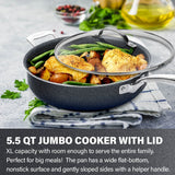 Granitestone Jumbo Cooker with Lid, Nonstick Triple Coated Surface, Family Sized Open Skillet with Stainless Steel Stay Cool & Helper Handle, Oven and Dishwasher Safe