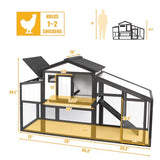 Chicken Coop and Run, Two Story Rabbit Hutch Indoor Outdoor, Wooden Hen House with Nesting Box Rabbit Cage, Ramp, Deep No Leak Pull Out Tray, for Chick, Bunny(Black)
