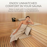 SAUNASOFA? Sauna Mat & Pillow Set ?C 2 Seater Sauna seat Cushion with Pillow ?C Heat-Resistant Sauna kit for Infrared & Finnish saunas in Grey