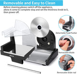 Meat Slicer, 7.5 Electric Deli Food Slicer with 2 Removable Stainless Steel Blades, Adjustable Thickness Meat Slicer for Home Use, Cuts Frozen Meat, Cheese, Bread, Vegetables, Easy to Clean, Black