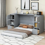 Twin Size Murphy Beds with Charging Station and Storage Drawers, Wood Cabinet Bed Frame, Wall Bed with Outlet & USB Ports for Home Office Studio, White