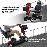 4 Wheel Mobility Scooter, Portable Electric Power Wheelchair, Range Extended Battery Compact Heavy Duty Travel Scooter, with Front Rear Lights and Basket for Seniors, Adults,Handicapped, Elderly (Red)