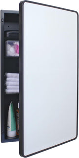 16×20 Austin Farmhouse Metal Framed Rounded Rectangle Recessed Bathroom Medicine Cabinet, Beveled Mirror, 14×18 in-Wall Opening, powder-coated Steel, Glass Shelves, Magnet Close, Brushed Nickel