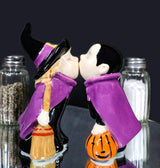 Ebros Gift Halloween Villains Vampire Dracula Kissing Witch With Broomstick Salt And Pepper Shakers Set Magnetic Ceramic Figurines With Rubber Stoppers Wicca Witchcraft Witches Themed Accents